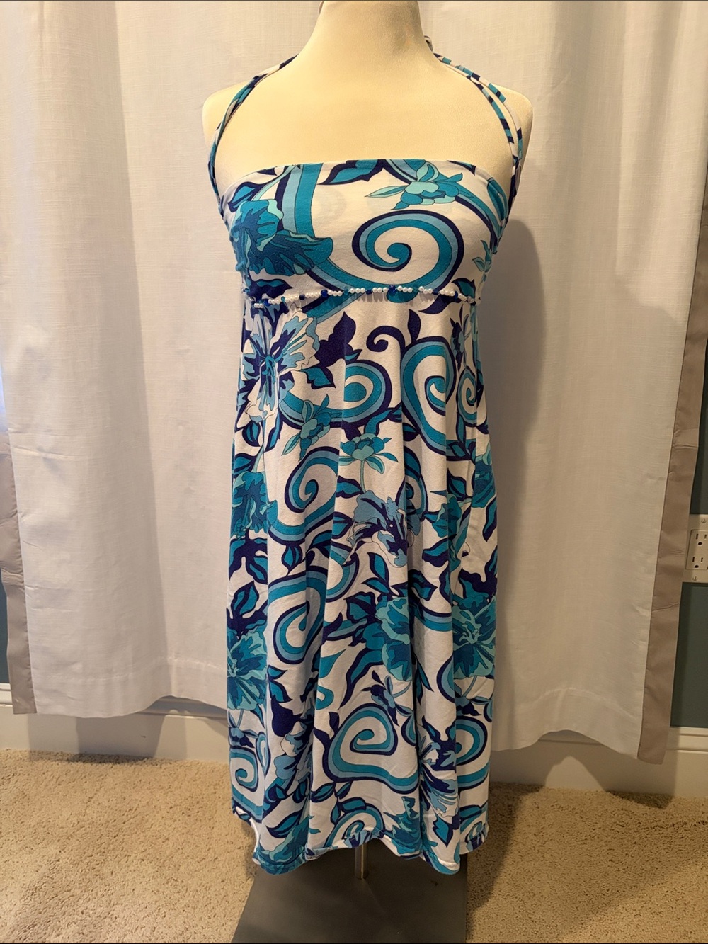 Blue & White Strapless Floral Sundress